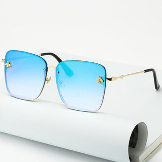 New Fashion Lady Oversize Rimless Square Bee Sunglasses Women Men Small Bee Glasses Gradient Sun Glasses Female UV400