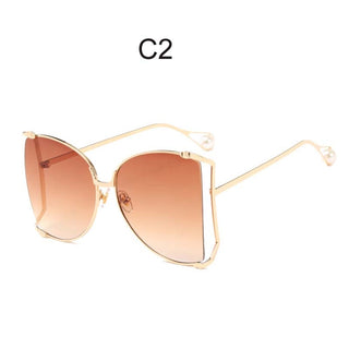 Oversized D Square Sunglasses Women 2023 Luxury Brand Cat Eye Clear Shades Glasses Pearl Fashion Half Frame Sun Glasses Ladies