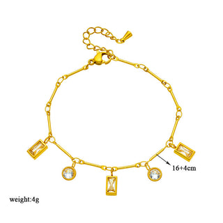 Round Square Rhinestone-encrusted Chain Ornament Bracelet