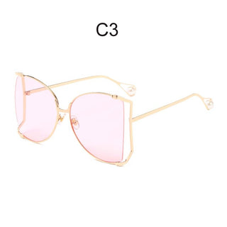 Oversized D Square Sunglasses Women 2023 Luxury Brand Cat Eye Clear Shades Glasses Pearl Fashion Half Frame Sun Glasses Ladies