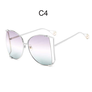 Oversized D Square Sunglasses Women 2023 Luxury Brand Cat Eye Clear Shades Glasses Pearl Fashion Half Frame Sun Glasses Ladies