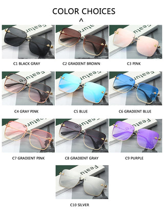 New Fashion Lady Oversize Rimless Square Bee Sunglasses Women Men Small Bee Glasses Gradient Sun Glasses Female UV400