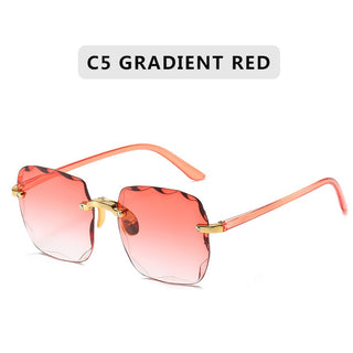 Square Rimless Sunglasses Women Luxury Brand Designer Summer Red Glasses Fashion Sun glasses For Men UV400 Shades Oculos