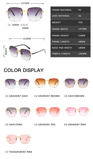 Square Rimless Sunglasses Women Luxury Brand Designer Summer Red Glasses Fashion Sun glasses For Men UV400 Shades Oculos