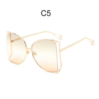 Oversized D Square Sunglasses Women 2023 Luxury Brand Cat Eye Clear Shades Glasses Pearl Fashion Half Frame Sun Glasses Ladies