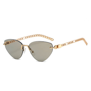 New Cat-Eye Rimmed Sunglasses For Women Metal Chain Glasses Leg Sunglasses For Women Travel Beach Glasses