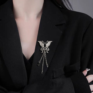 Dark Butterfly Tassel Metal Brooch